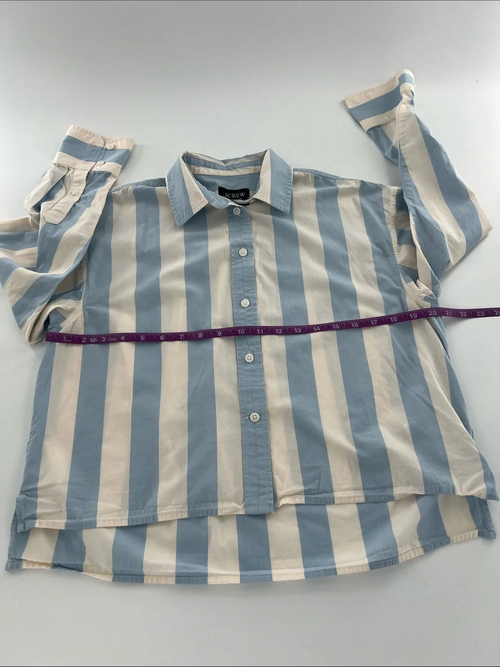 J Crew Relaxed Fit Cropped Shirt in Barlow Stripe coastal academia preppy office
